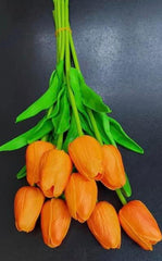 Lalele artificiale portocalii din silicon – Set 10 bucăți