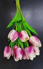 Lalele artificiale alb cu mov din silicon – Set 10 bucăți