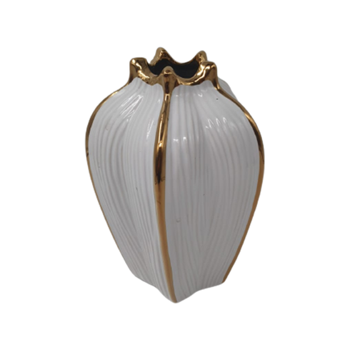 Vază decorativă ceramică 25 cm Lve – alb lucios cu detalii aurii elegante (98-10)