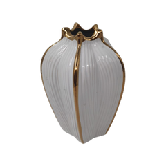 Vază decorativă ceramică 25 cm Lve – alb lucios cu detalii aurii elegante (98-10)