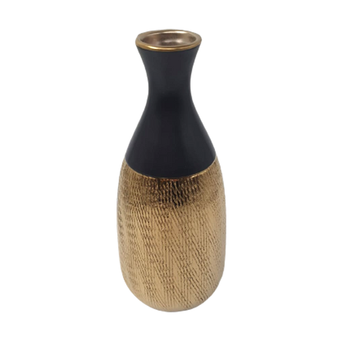 Vază decorativă ceramică 30 cm Lve – negru mat cu textură aurie lucioasă (98-16)