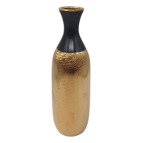 Vază decorativă ceramică 35 cm Lve – negru mat cu textură aurie în relief (98-17)
