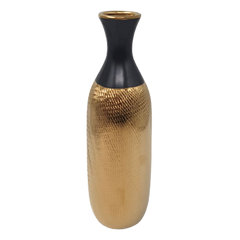 Vază decorativă ceramică 35 cm Lve – negru mat cu textură aurie în relief (98-17)