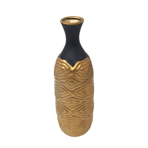 Vază decorativă ceramică 35 cm – design negru cu auriu texturat, stil modern (98-20)