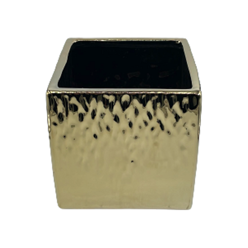 Vază decorativă ceramică pătrată 12 cm Lve – finisaj auriu lucios texturat (98-23)