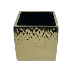 Vază decorativă ceramică pătrată 12 cm Lve – finisaj auriu lucios texturat (98-23)