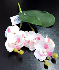 Mini Orhidee artificială alb-roz – 20cm, floare decorativă elegantă și delicată