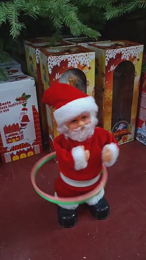 Moș Crăciun dansator cu cerc luminos și baterii - 28cm