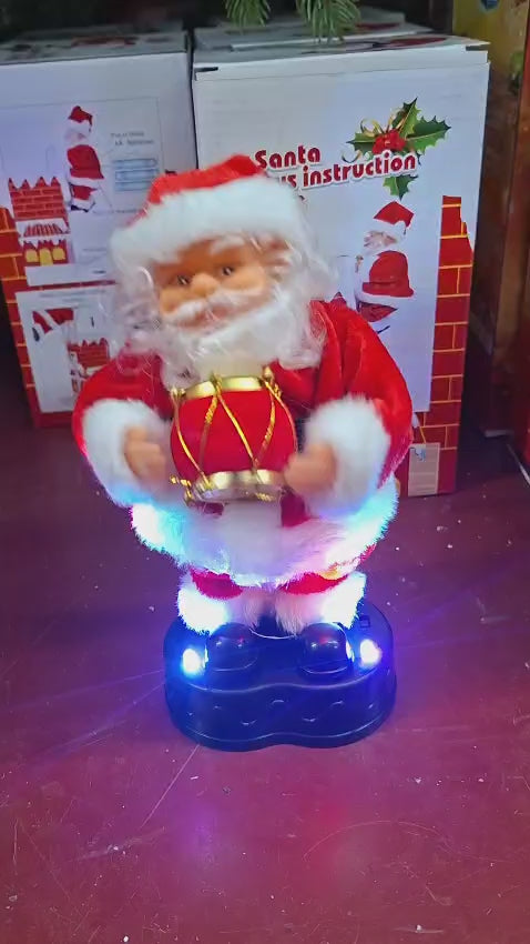 Moș Crăciun cu tobă, decor muzical cu baterii - 20cm
