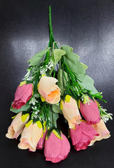Buchet artificial cu trandafiri roz și crem – 30 cm, flori mici