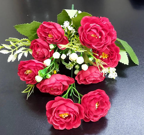 Buchet artificial cu trandafiri roșii – 30 cm, flori mici