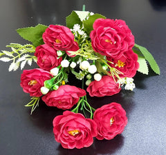 Buchet artificial cu trandafiri roșii – 30 cm, flori mici