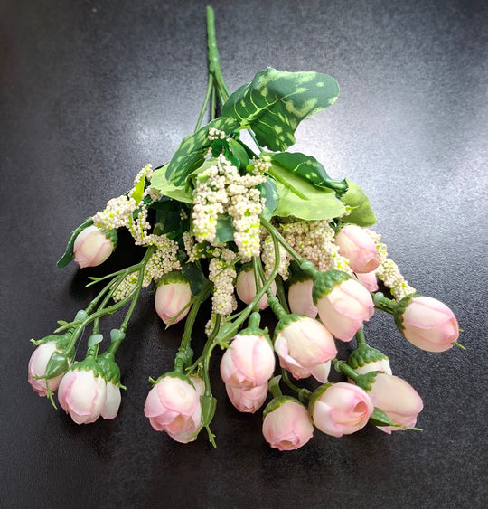 Buchet Bogat cu Boboci de Trandafiri roz deschis 30cm – Flori Artificiale Decorative