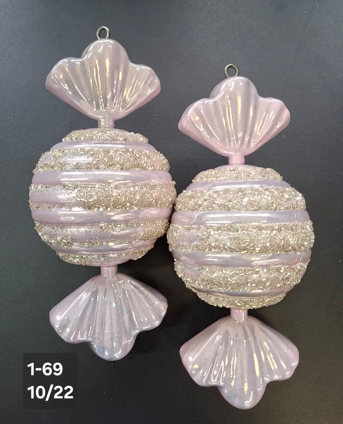 Figurine de brad bomboane sferice roz perlat 10x22cm, set 2 buc