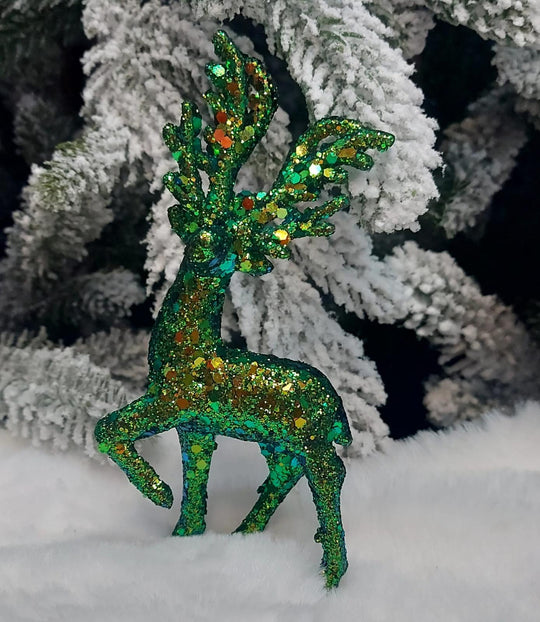 Reni decorativi eleganți verde cu sclipici – set 10 bucăți