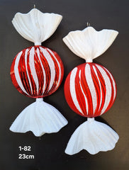 Figurine de brad bomboană plate roșu-alb 23cm, set 2 buc