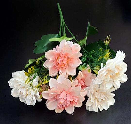Buchet de dalii artificiale roz pudrat și crem  – flori mici 33 cm