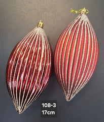 Set 2 Globuri Crăciun Decorative Roșii Alungite cu Sclipici - 17cm