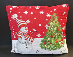 Pernă decorativă cu om de zăpadă și brad - 45x45cm