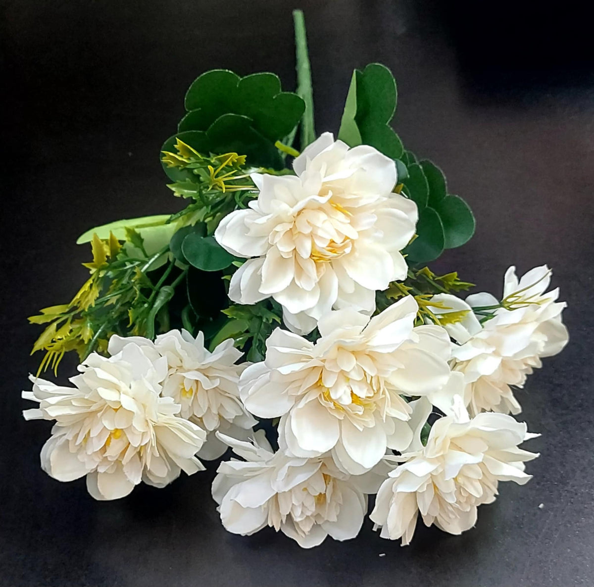 Buchet de dalii artificiale ivory  – flori mici 33 cm