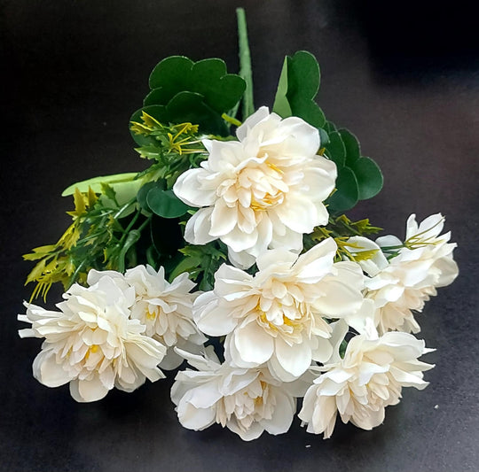 Buchet de dalii artificiale ivory  – flori mici 33 cm