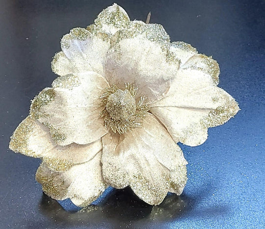 Flori Crăciun aurii cu sclipici – flori decorative 10/set