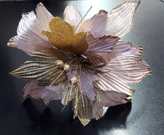 Flori Crăciun roz-pudră și aurii cu sclipici 10/set