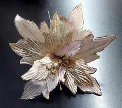 Flori Crăciun bej-aurii cu sclipici 10/set