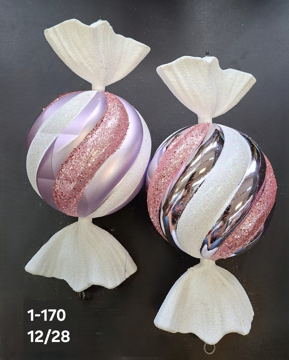 Figurine de brad bomboane sferice mov-roz 12x28cm, set 2 buc