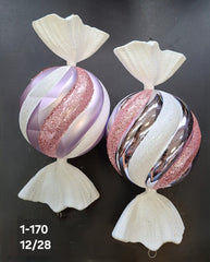 Figurine de brad bomboane sferice mov-roz 12x28cm, set 2 buc