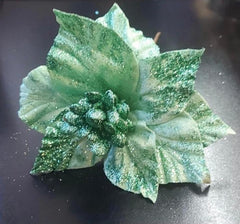 Flori Crăciun verde cu sclipici – model brumat 10/set