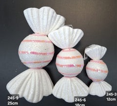 Figurine de brad bomboană alb-roz cu sclipici – (25cm/18cm/12cm) 10/set