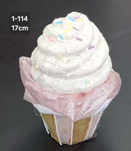 Brioșă Decorativă cu Sclipici Roz-Alb - 17cm