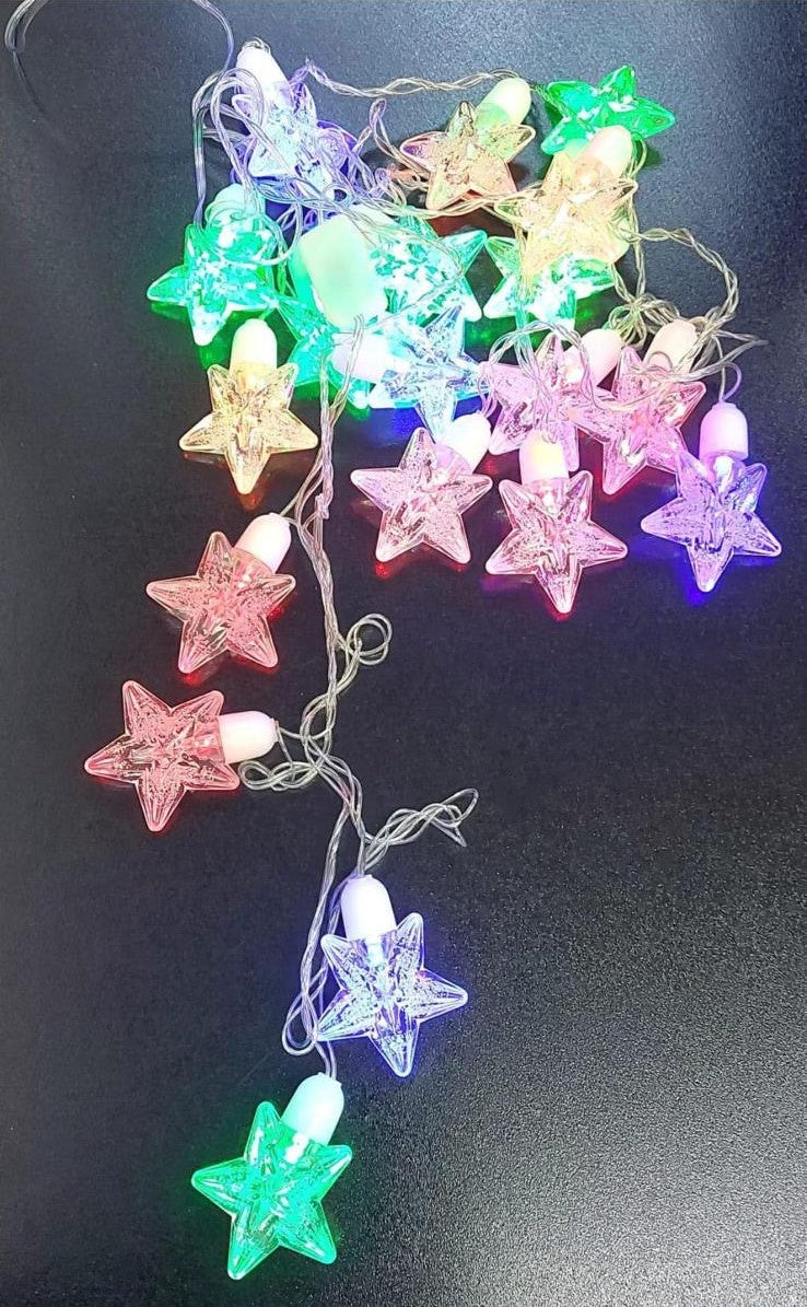 Instalație Luminoasă de Crăciun cu Steluțe, 20 LED-uri, 4 Metri – Multicolor / Galben Cald / Alb Rece