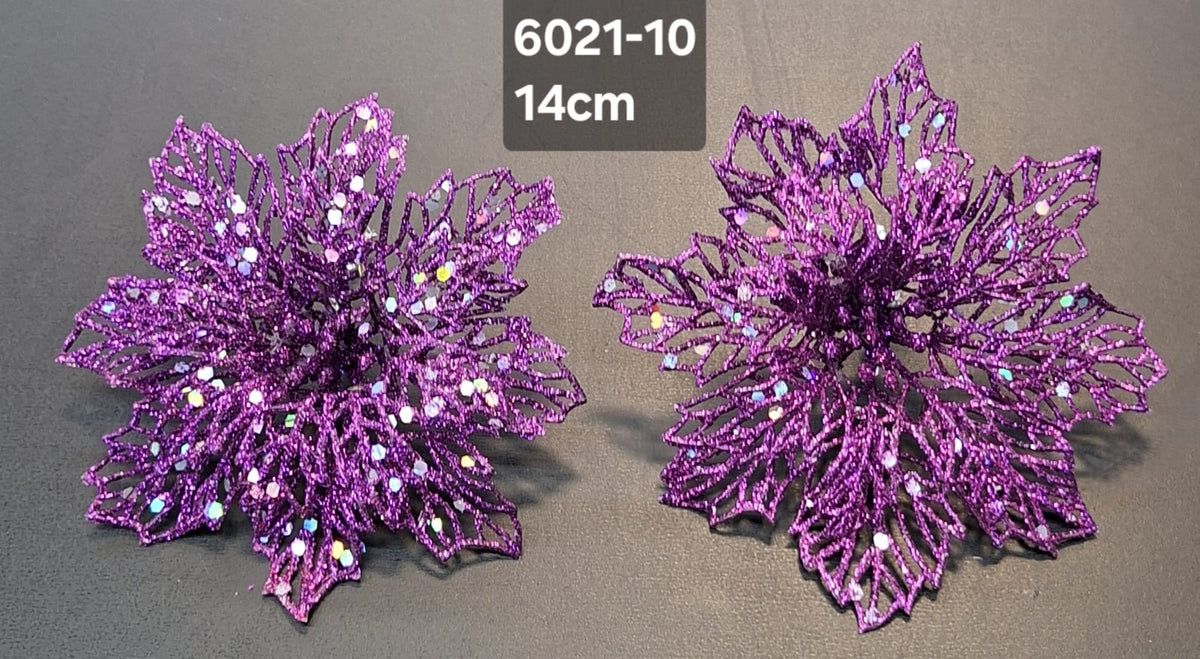 Crăciunițe decorative mov cu sclipici - 14cm, set 2 bucăți