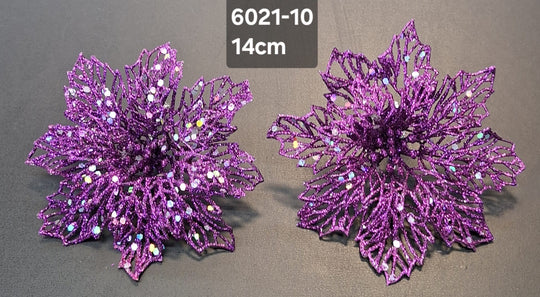 Crăciunițe decorative mov cu sclipici - 14cm, set 2 bucăți