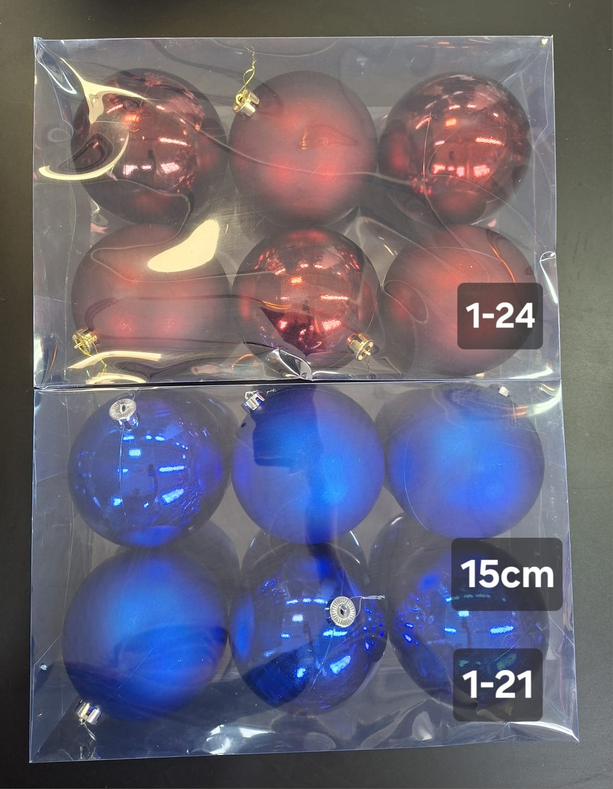 Globuri Crăciun roșii/albastre 15cm, decorațiuni - set 6 bucati