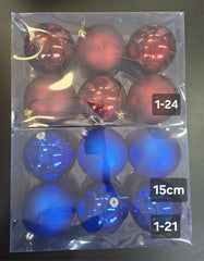 Globuri Crăciun roșii/albastre 15cm, decorațiuni - set 6 bucati