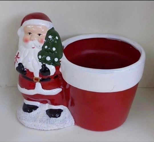 Ghiveci ceramica Moș Crăciun cu brăduț decorativ