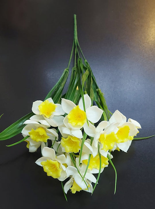 Buchet narcise artificiale albe cu galben - 35cm