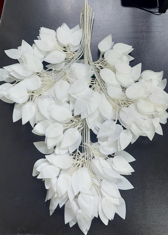 Set 12 ramuri decorative artificiale alb mat – model cu frunze ovale, finisaj elegant - 60cm
