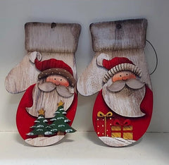 Mănuși decorative Moș Crăciun – din lemn, decor de perete sau brad  4/set 14cm