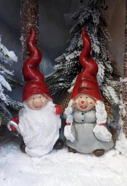 Pitici Crăciun – decor ceramic Crăciun cu căciuli roșii spiralate  2/set