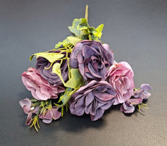 Buchet 5 trandafiri artificiali mov si roz – flori decorative, 29cm