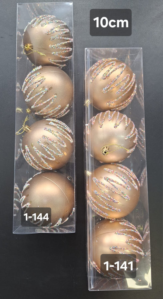 Set 4 Globuri Crăciun Decorative Auriu Mat cu Sclipici Multicolor - 10cm