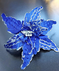 Flori Crăciun albastru regal cu sclipici argintiu - 10/set