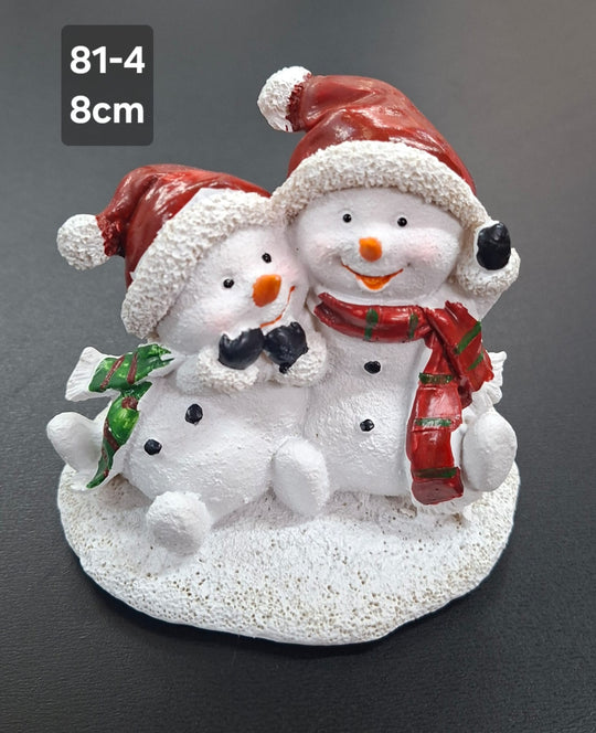 Figurină oameni de zăpadă, decor ceramic Crăciun - 8cm