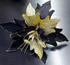 Flori Crăciun negre și aurii cu sclipici 10/set