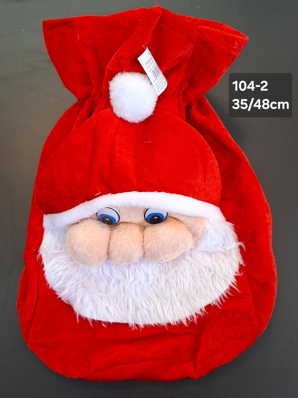 Sac mare cadouri Moș Crăciun din pluș - 35×48cm