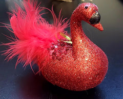 Ornament Crăciun Lebădă Roșie cu Pene și Sclipici - 15cm 5/set